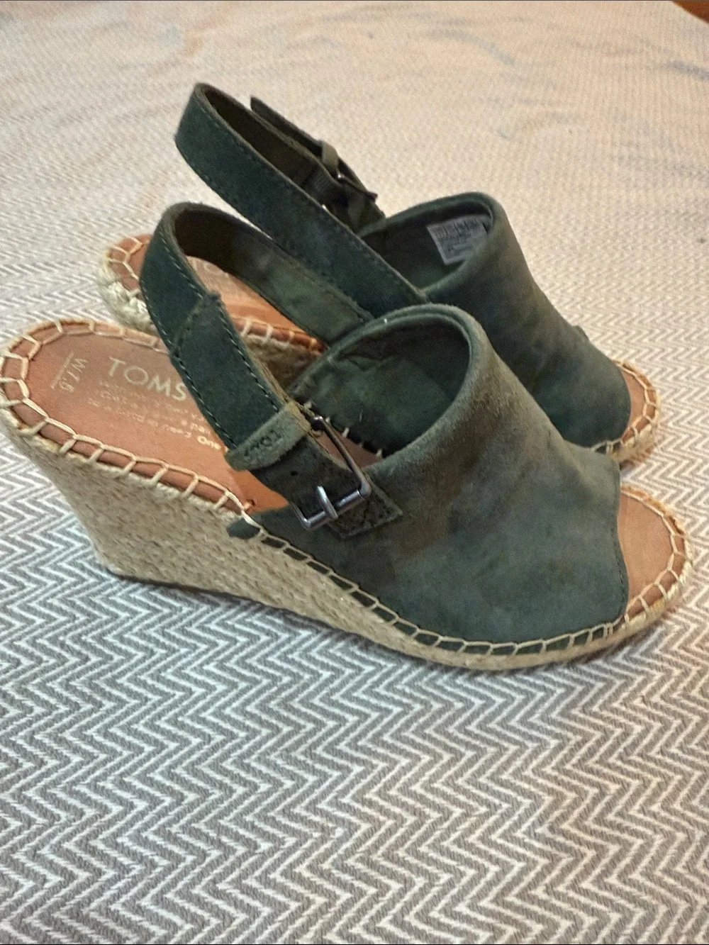 TOMS Olive Suede Espadrille Wedge Sandals
